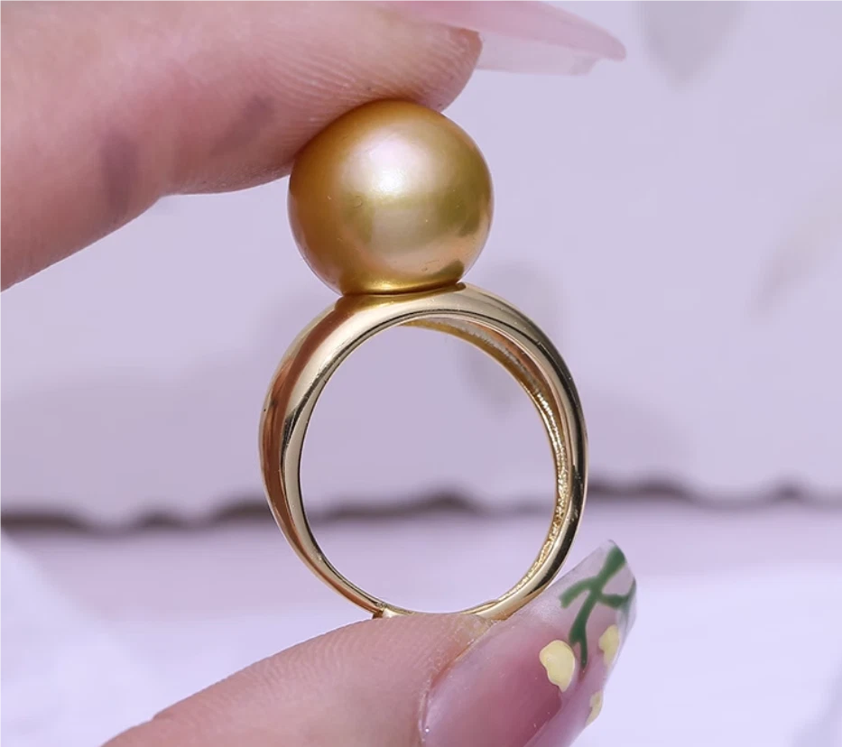 Anillo de perlas redondo simple anillo de perlas AAA del Mar del Sur perfecto 11-12 mm 925s Foto 2 de 4