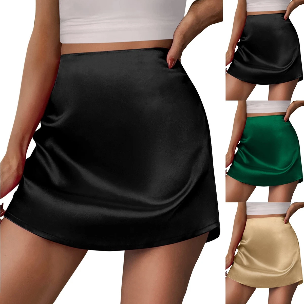High waisted satin cheap a-line mini skirt