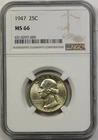 1947 25C NGC MS 66 Washington Silver Quarter