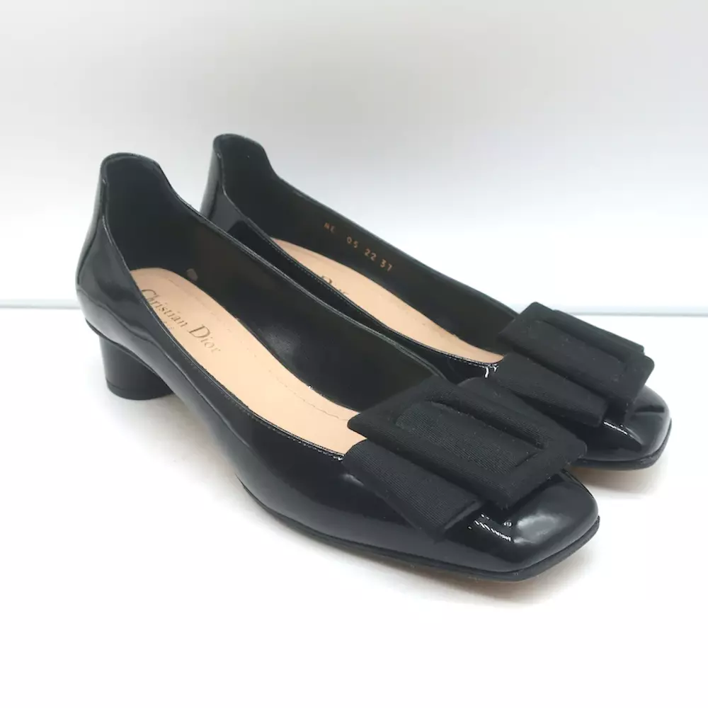 Escarpins de ballet Christian Dior Idylle cuir verni noir et gros grain taille 37