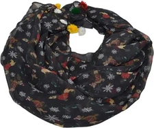 CEJON Women's scarf wrap Christmas Dogs & Snow flakes pompoms Black $22