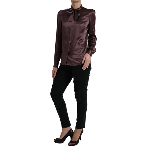 DOLCE & GABBANA Top Blouse Brown Silk Ascot Collar Long SleeveIT42/US8/M 1200usd - Picture 2 of 9