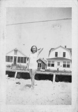 Vintage Pretty Woman Swimsuit 1940s Photo One Piece Dress Posing Boardwalk Legs