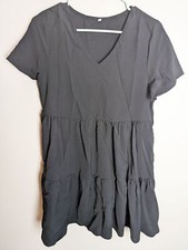 Black Tiered V Neck Shift Dress Small