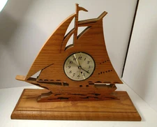  Hand Made Wooden Cut Sailboat ship mantel Clock