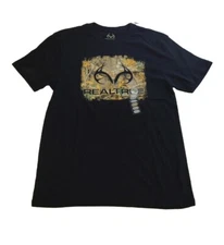 Realtree Men's Short Sleeve Black Graphic T-Shirt Camo Deer Size Medium M