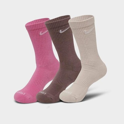 Nike Everyday Plus Cushion Crew 3 Pack Socks pink tan L (8-12) SX6888 967 Nwt