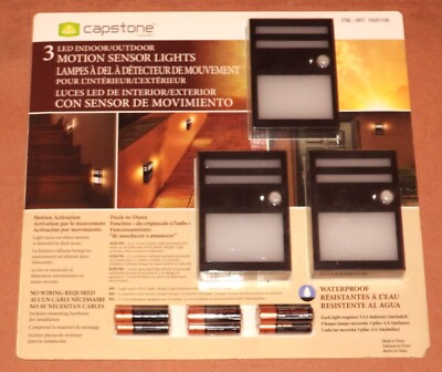 NEW Capstone 3 LED Motion Sensor Lights Indoor/Outdoor Waterproof 1600106
