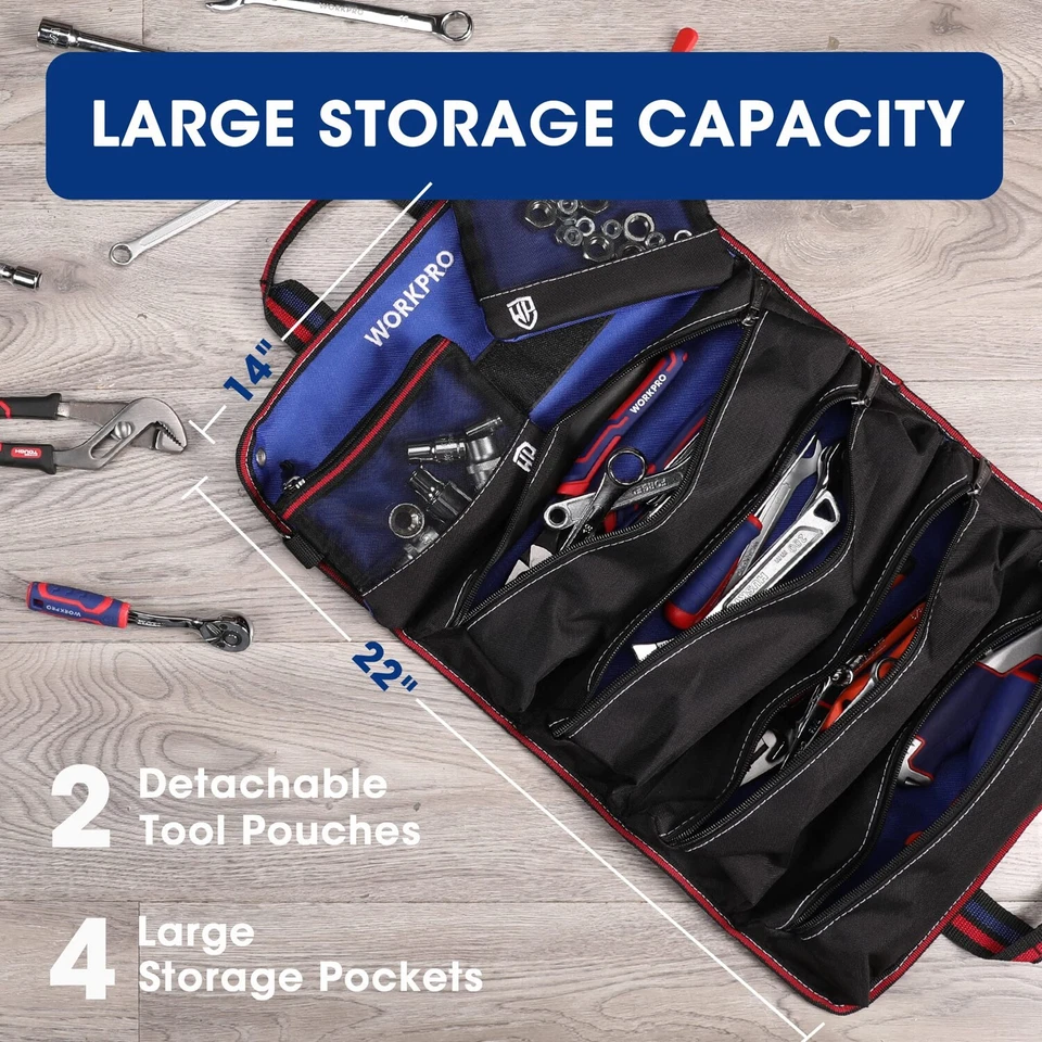 WORKPRO Heavy Duty Roll Up Tool Bag Tool Pouches Tool Bag Organizer W/6 Pockets - Image 3 of 4