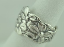 Dainty Solid 925 Sterling Silver Flower Floral Adjustable Spoon Ring