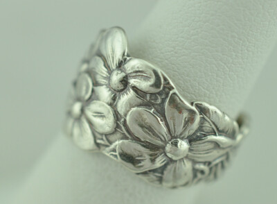 Zarter massiver 925er Sterlingsilber Blume Blumenmuster verstellbarer Löffelring