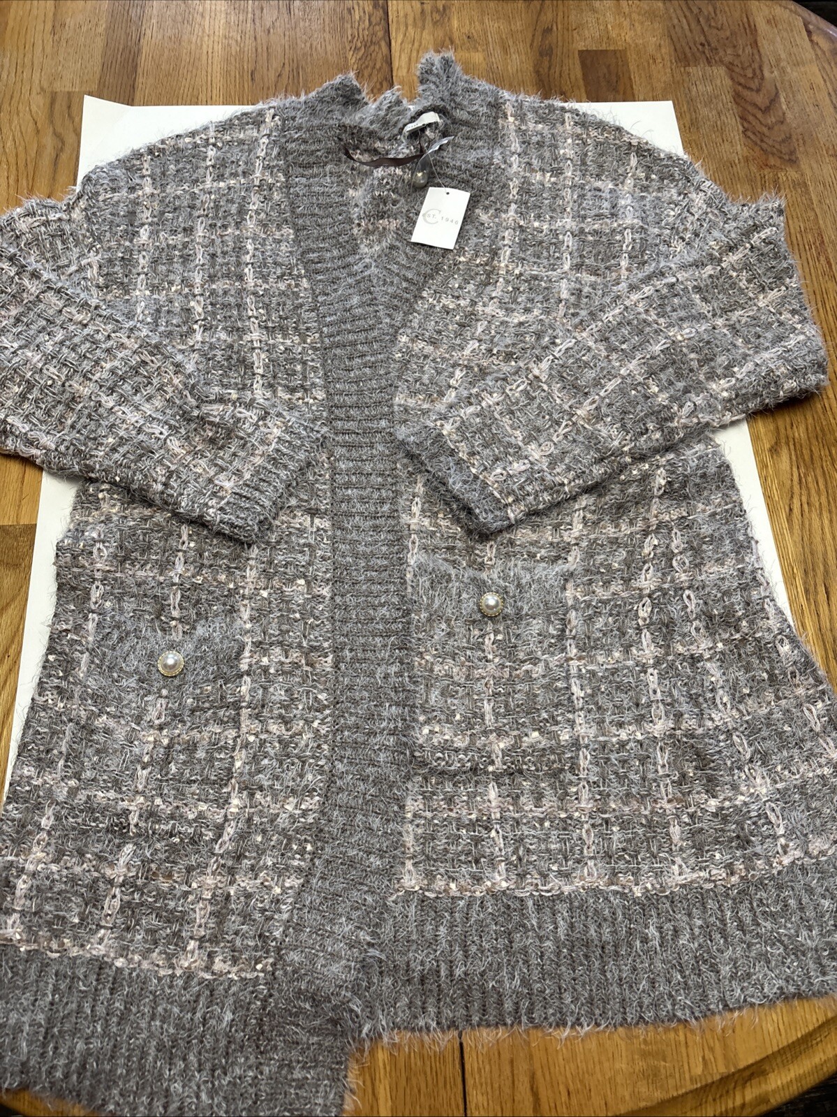 Est 1946 Tweed Jacket Women's size XL Open Front Long Sleeve-image
