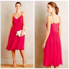 SALE New HD in Paris x Anthropologie MARANA 2 - XS Red Chiffon Empire Swing Midi