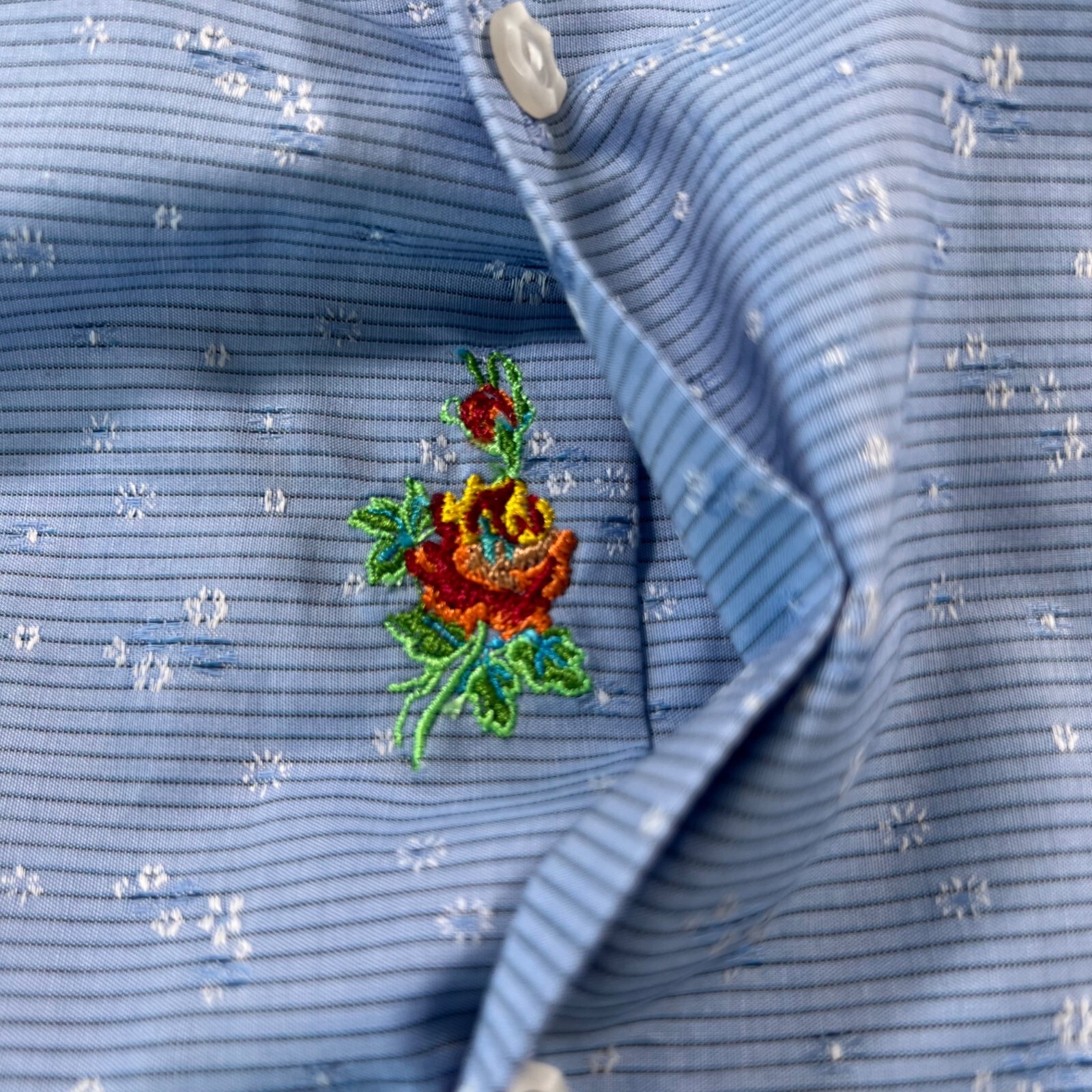 Robert Graham De Noyer Flip Cuff Button Front Shirt Floral & Striped Blue...