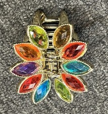 Vintage Heart Claw Hair Clip With Rainbow Gemstones