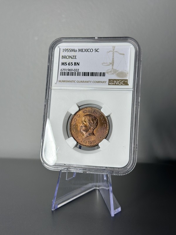1955 Mo Mexico 5 Centavos NGC MS65 BN Bronze Coin Josefa Ortiz de Domínguez