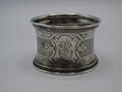 Rond De Serviette Ancien En Argent Massif Minerve, 26g, Monogrammé, 1er Titre