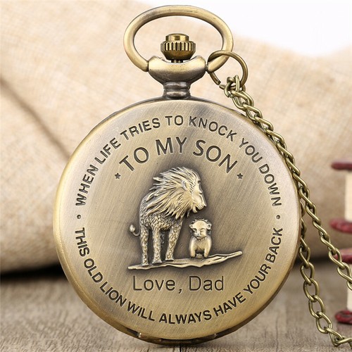 Classic Antique TO MY SON BOY Gift Quartz Pocket Watch Necklace Pendant Chain - Picture 7 of 25