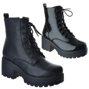 Womens Ladies Army Combat Platform Lace Up Zip Biker Platform Ankle Boots Shoes Ebay