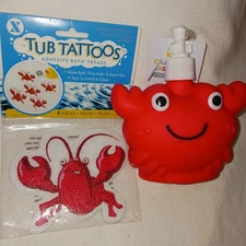 Kids Bathroom Accessories set. Lobster Crab. Bathtub Tattoos Soap Dispenser. New