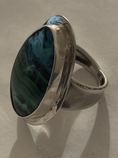 Malachite Chrysocolla Handmade Sterling 925,950 Large Silver Ring Sz 9 Blue Gre