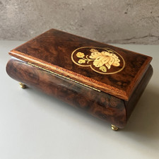 Vintage Sorrento Italy Inlaid Wood Jewelry Music Box Swiss Reuge Edelweiss on The Hot Collector