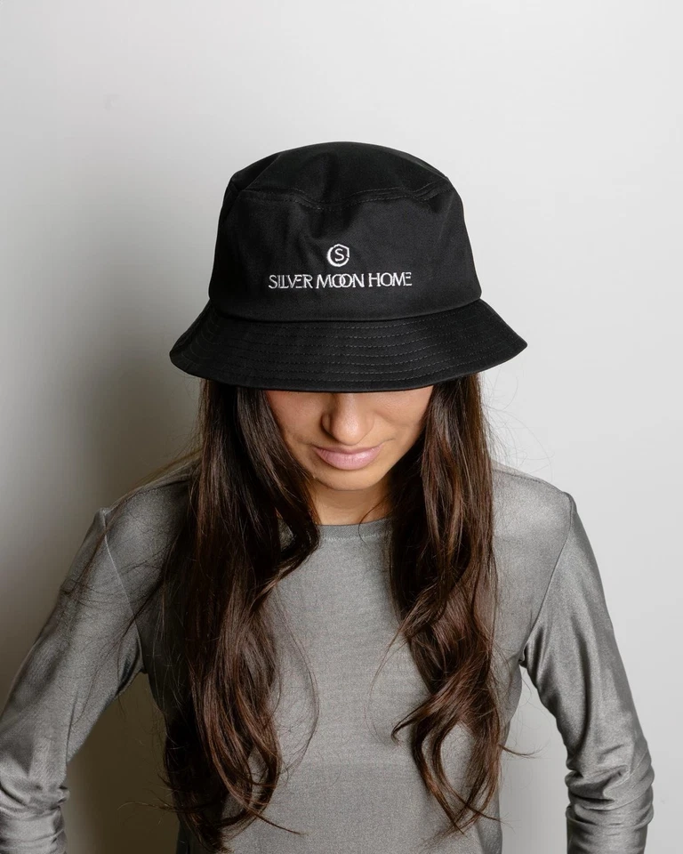 Sombrero de cubo negro forrado con protección 100 % fibra plateada EMF/radiación/UF Foto 4 de 4