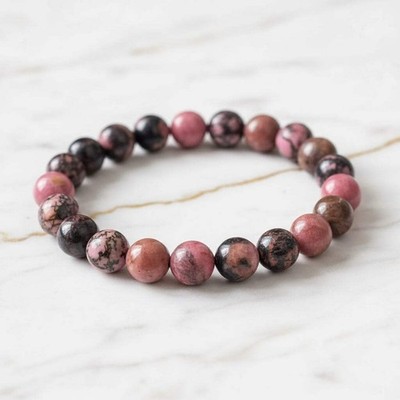 Rhodonit Kugelarmband 8mm - Edelstein Kristall Mineralien Heilstein Schmuck