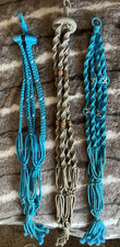 3 VTG Handmade Macrame Plant Hangers 2-30" Turquoise, 1-36" Natural, PHOTOS