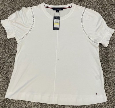 TOMMY HILFIGER Women's short sleeve top SZ:M White (ORG: $59.50)