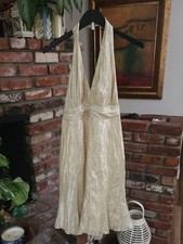 David Meister Silk Blend Halter Dress Cream Metallic Cocktail Wedding Guest