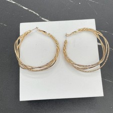 Contemporary Gold-Tone Textured Coral Snake Wire Basket Weave Hoop Earrings