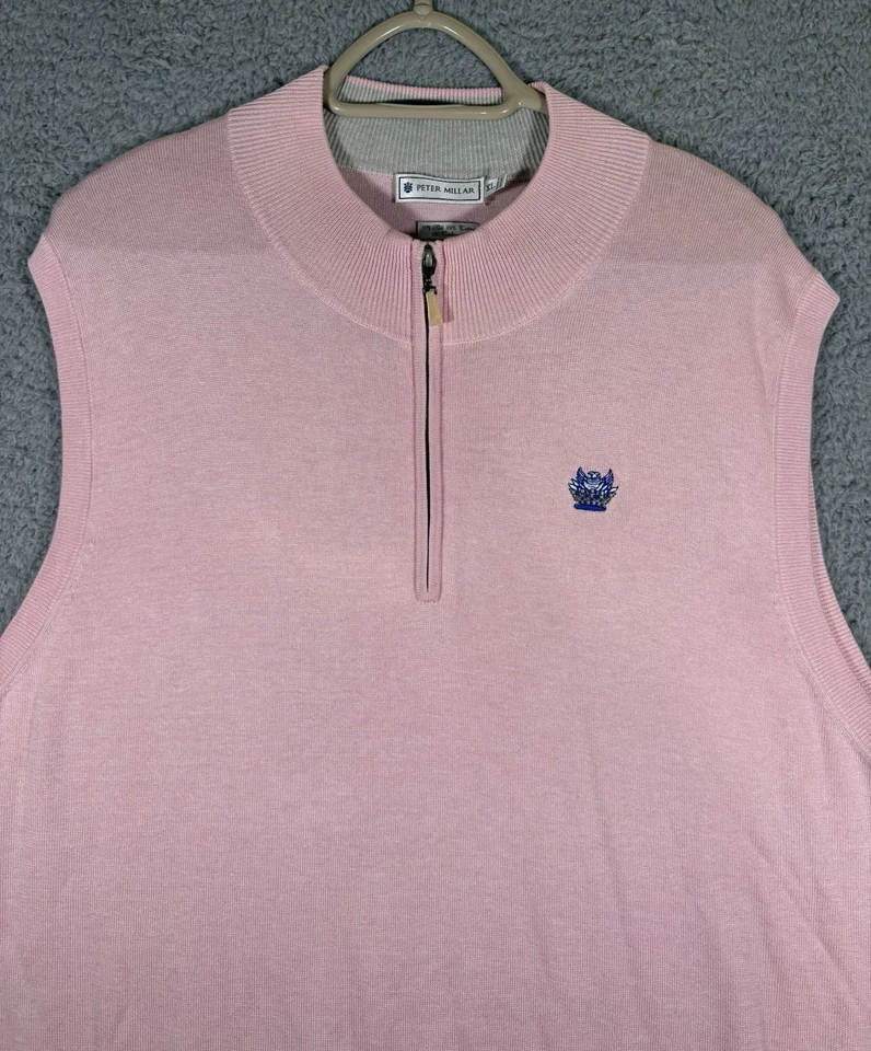 PETER MILLAR 1/4 Cremallera Suéter Chaleco XL SOMERSET HILLS CC Rosa Seda Mezcla Cachemira Foto 2 de 4