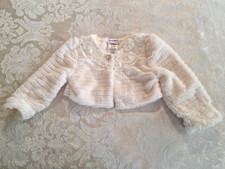 Blueberi Boulevard Sz. 4T Toddler Cream Faux Fur Cardigan, W/Rhinestone Button