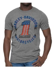 Harley-Davidson Men's One Streak #1 RWB Short Sleeve Tri-Blend T-Shirt, Gray