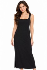 Boohoo Ribbed Maxi Tank Dress Scoop Neck Black Casual Minimalist Streetwear Sz16
