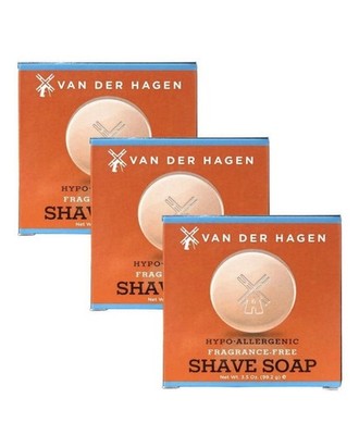 Van Der Hagen 3-Pack Unscented Shave Soap 3.5oz Hypo-Allergenic Shea Mango Cocoa