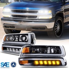 For 99-02 Chevy Silverado 1500 2500 HD LED DRL Headlight Bumper Lamps Black