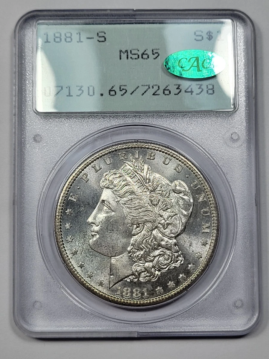 PCGS & CAC Certified MS 65 Graded 1881 Year Morgan US Dollars