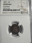 1857-P Seated Liberty Dime NGC VF Details Philadelphia Mint Silver 10 cents