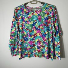 Lands End Rash Guard Womens 2X/L 20W-22W Floral Tropical Swim Vacation Stretch