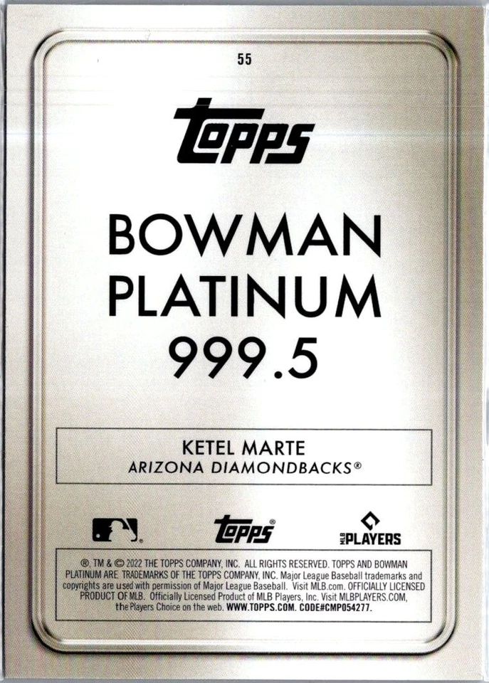 2022 Bowman Platinum 999.5 - Ketel Marte #55 Platinum Bar /75 - Image 2 of 2