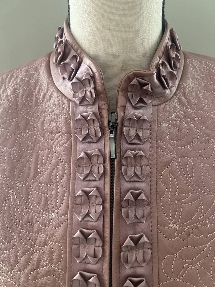 Nygard Collection Womens Pink Leather Jacket Knit Full Zip Moto Design Size M - Image 3 of 4