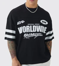 Boohoo Man Men's Oversized Boxy Worldwide Waffle T-Shirt Tee Size L NWT