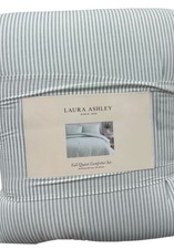 Laura Ashley Striped Green and White Queen Comforter Set Ruffle Detail 92  x96  
