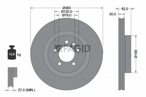 2x PAGID Disque Aéré Internement Ø360mm pour Land Rover Discovery IV L319 La - Photo 1/1