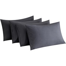 Queen Size Pillow Cases Set of 4 Dark Grey Super Soft Smooth Breathable Envelope