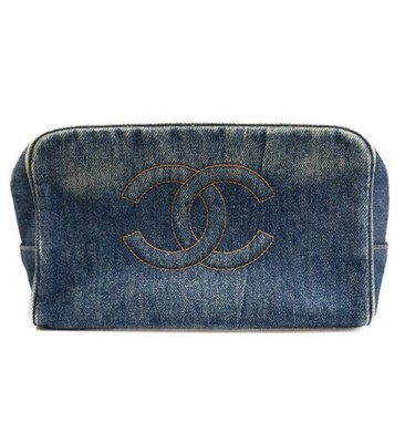 Chanel Blue Denim Zip-Around Makeup Bag Pouch Cosmetic Case