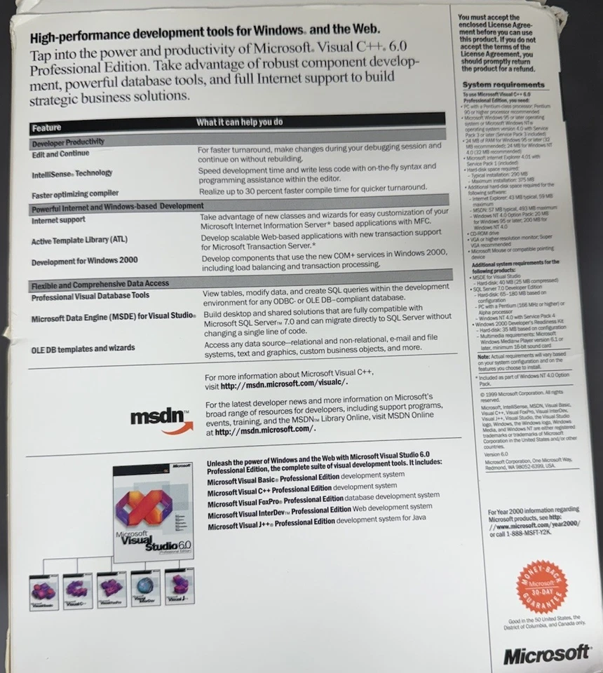 Microsoft Visual C++ 6.0 Professional Edition Win 95, Win NT 4.0 - Image 4 of 4