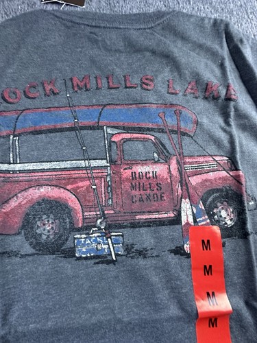 G.H. Bass & Co. Shirt Men Medium Asphalt Heather Rock Mills Lake Graphic Tee New - Bild 12 von 13